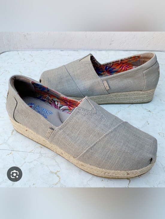 BOBS from Skechers Shoes - Bobs from Skechers Women's Taupe Espadrille Wedge Slip On Shoes Size 7.5